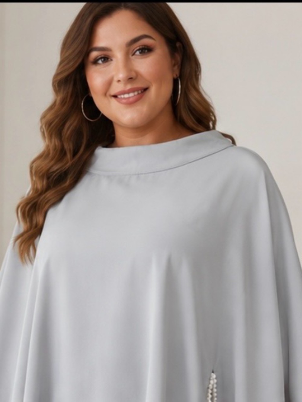 Stylewe Women’s Cape Poncho Silver Gray Size 2XL Pearl Trim Cuff Abaya Zipper